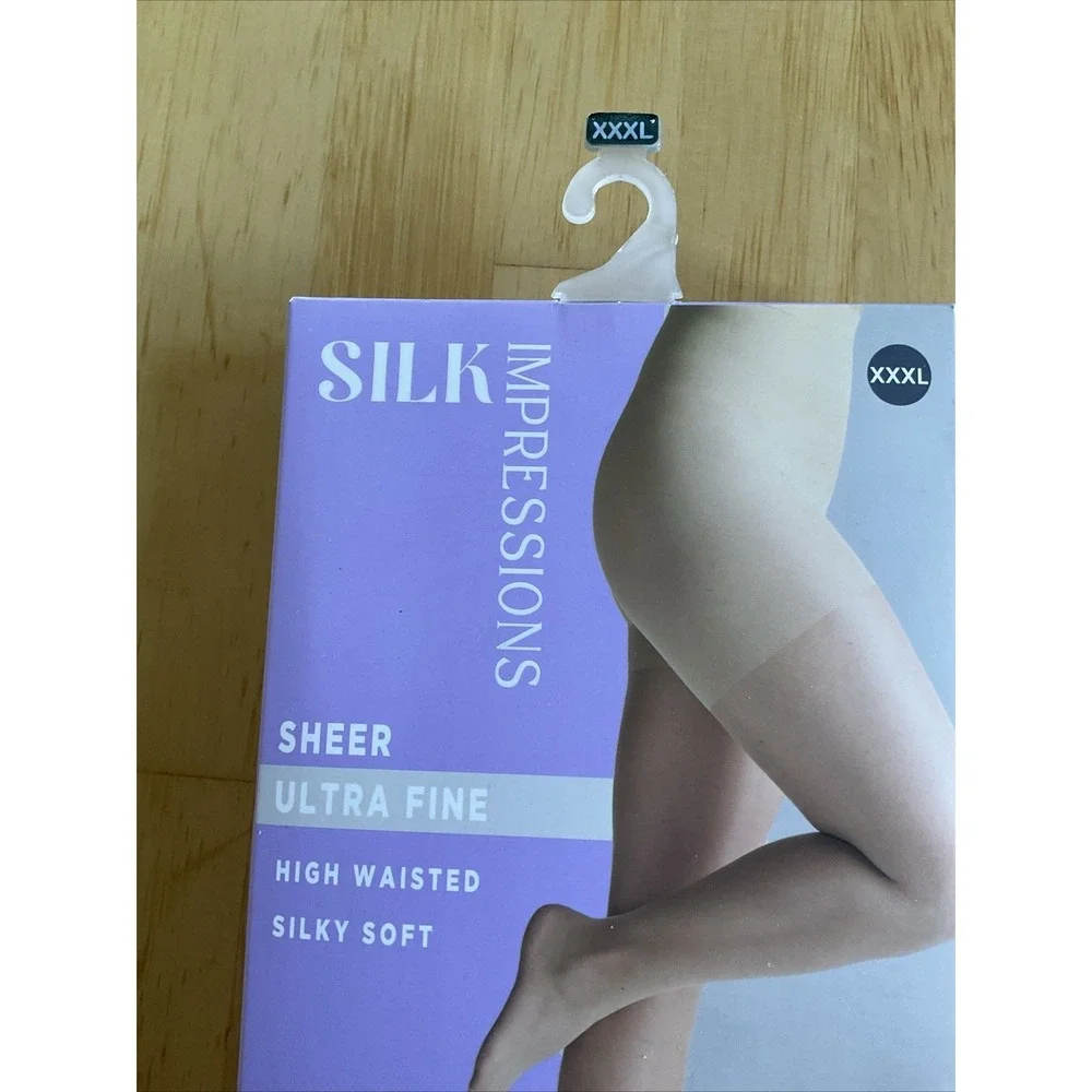 Silk Impressions 2pcs Pantyhose 15 Denier Ultra Fine Sheer High Waist XXXL Beige